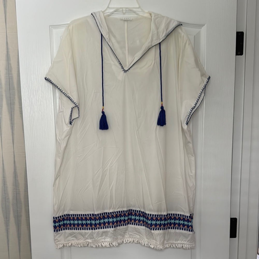 Cabana Life Cream Hooded Cover-Up with Blue Accents